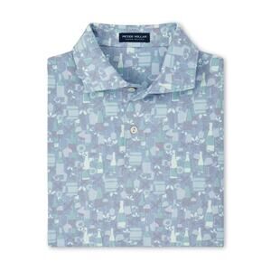 Peter Millar Polo Shirt Mens M Blue Patterned Crown Crafted Stretch Golf Casual
